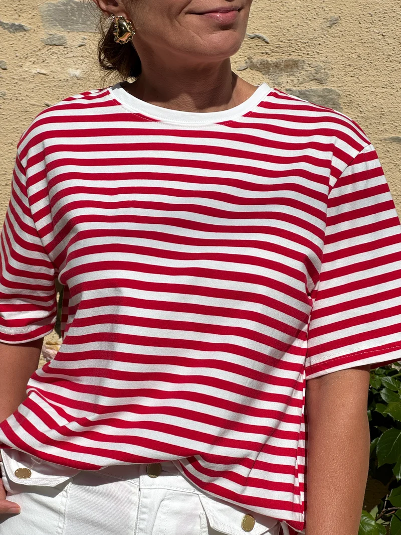 Tee-shirt rayures rouge fond blanc LENA
