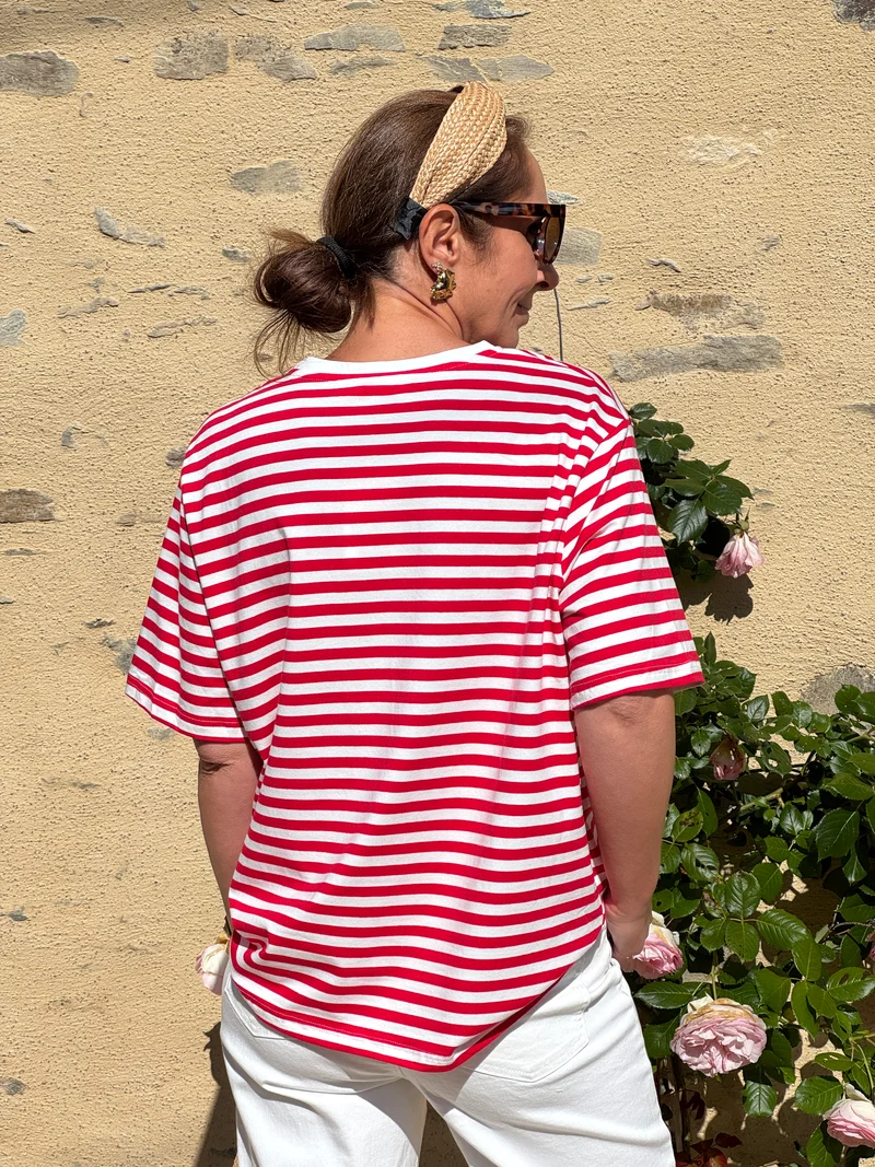 Tee-shirt rayures rouge fond blanc LENA