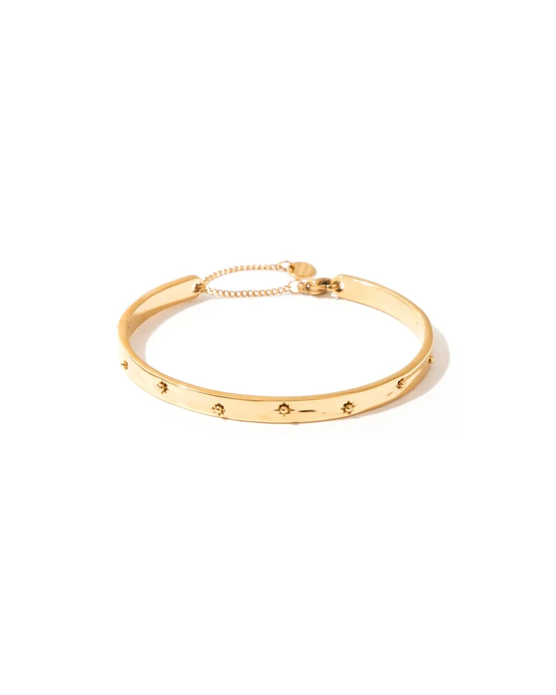 Bracelet jonc doré soleil gravés acier inoxydable