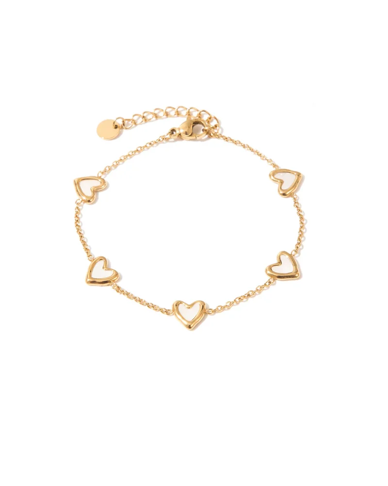 Bracelet cinq cœurs nacre doré acier inoxydable