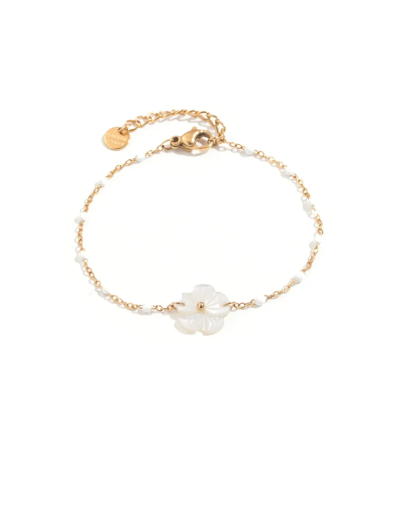 Bracelet fleur nacrée doré acier inoxydable