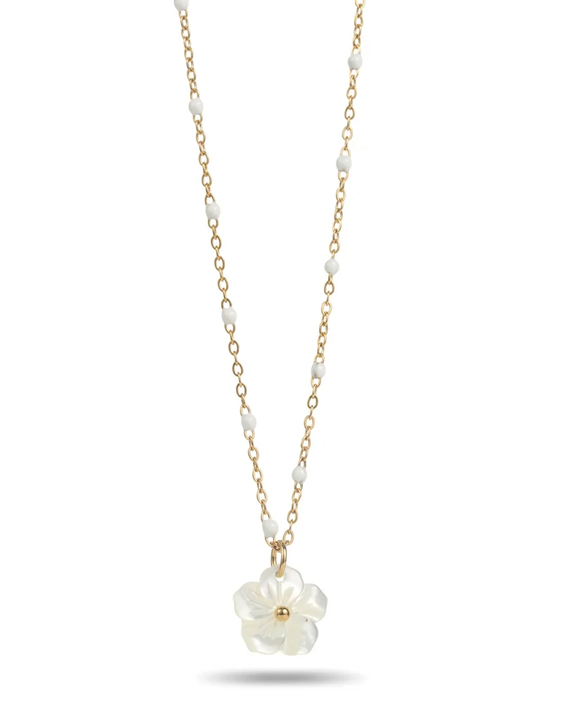 Collier fleur nacrée et doré en acier inoxydable