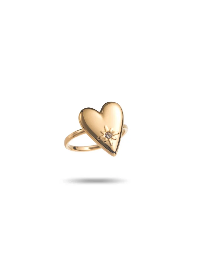 Bague cœur dorée en acier inoxydable