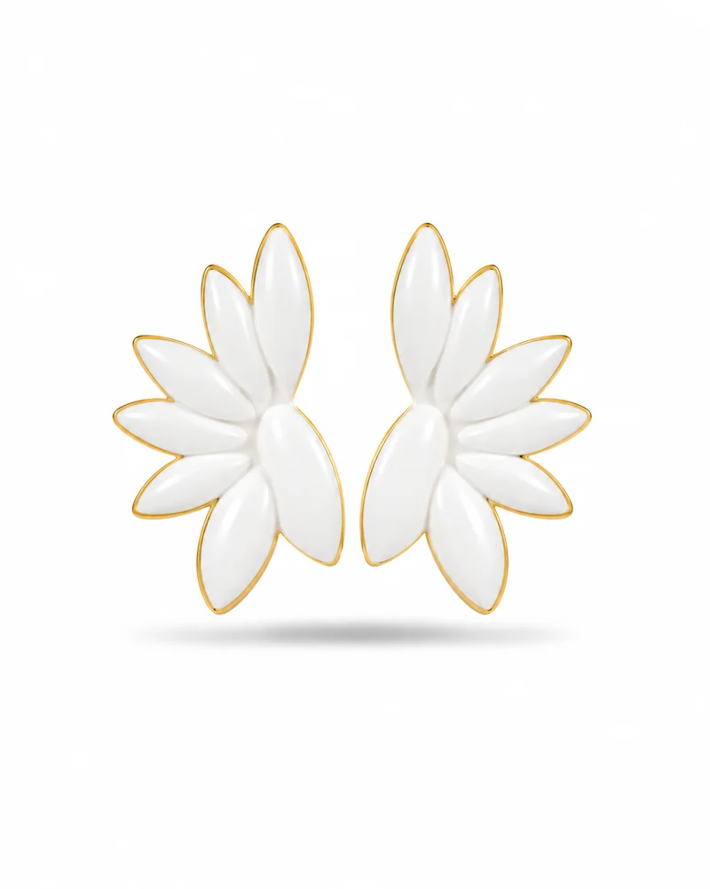 Boucle d’oreilles blanches et dorées en acier inoxydable