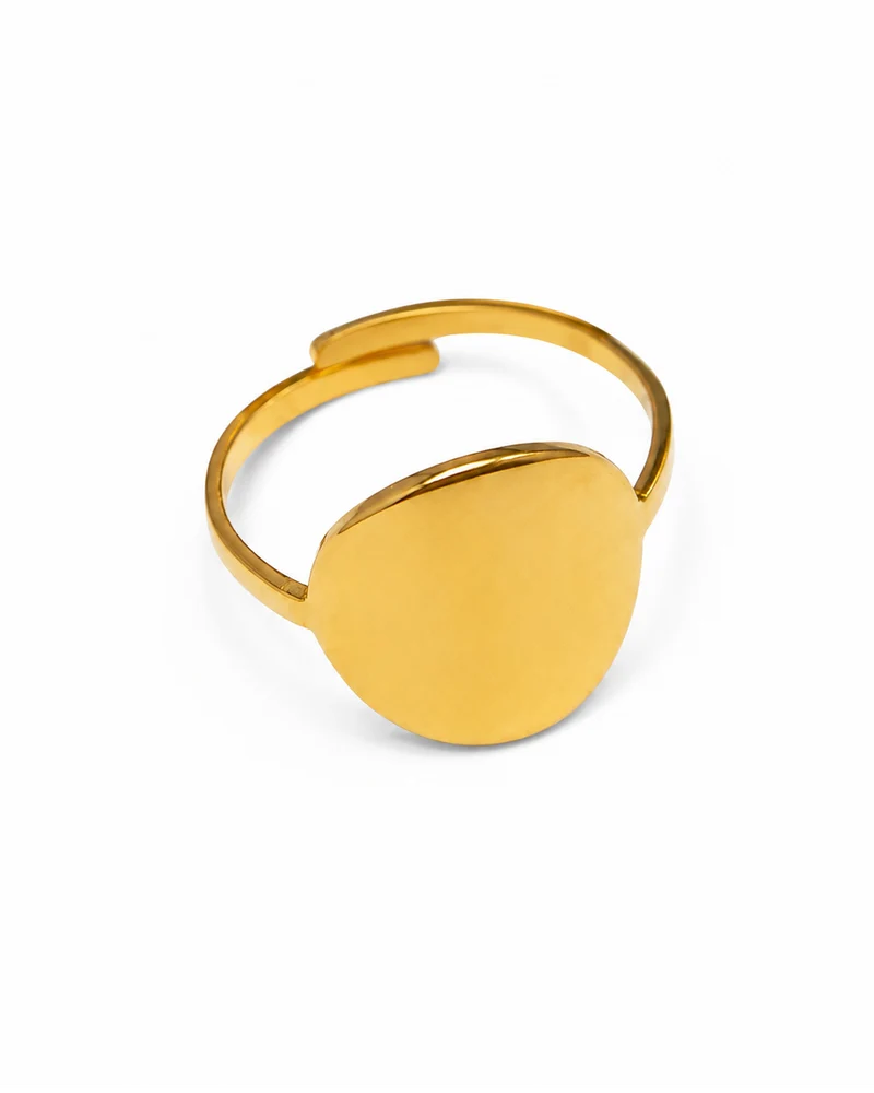 Bague forme ronde pleine dorée en acier inoxydable ajustable
