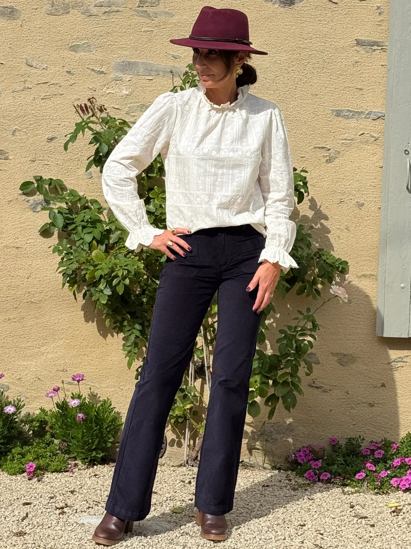 Pantalon marine velours lisse SONNY La Petite Étoile