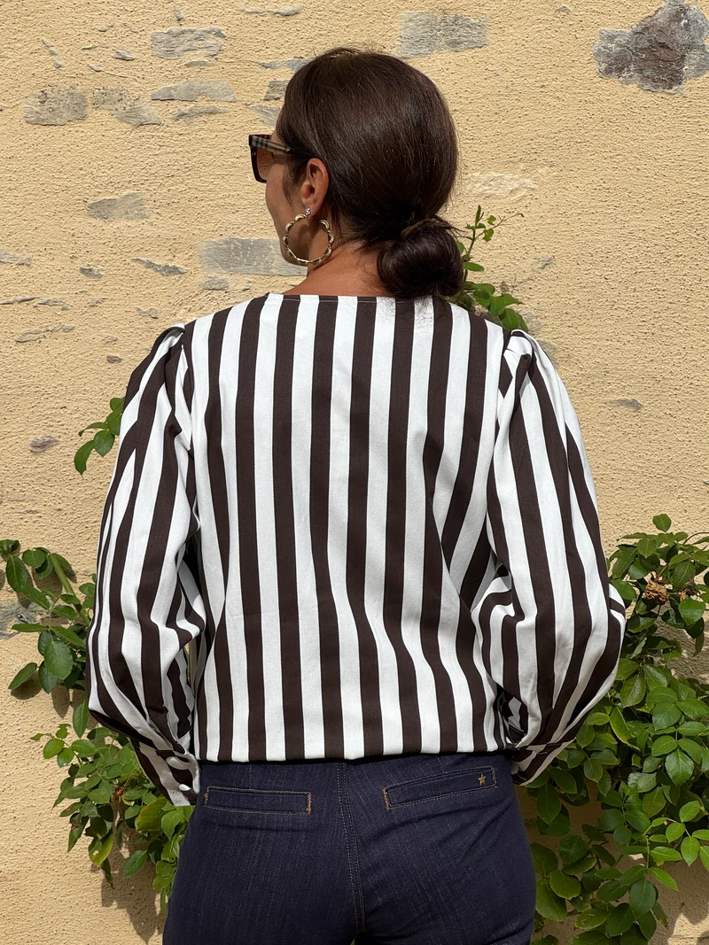 Chemise rayures verticales chocolat et blanc ELOWEN