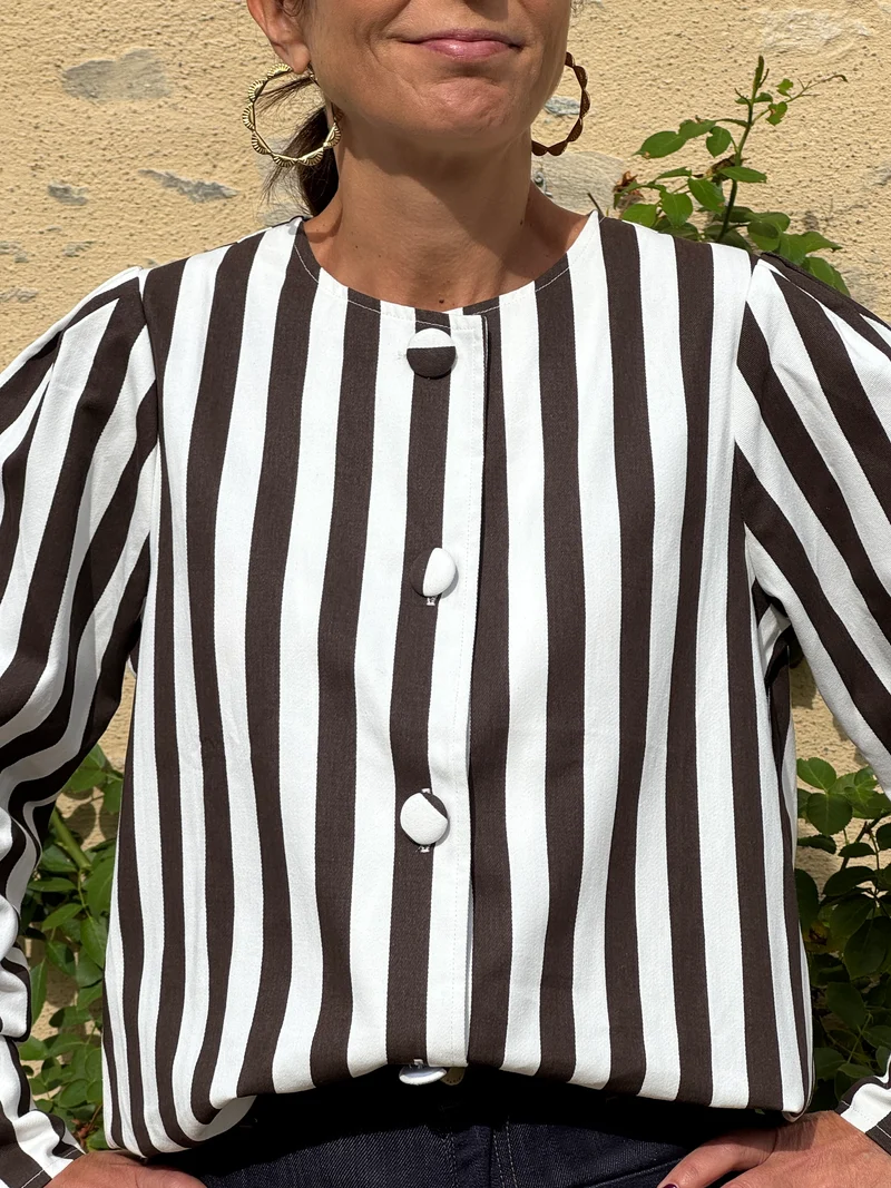 Chemise rayures verticales chocolat et blanc ELOWEN