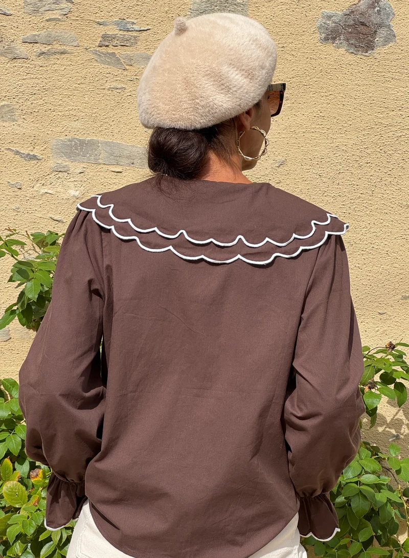 Chemise chocolat col claudine EILEEN