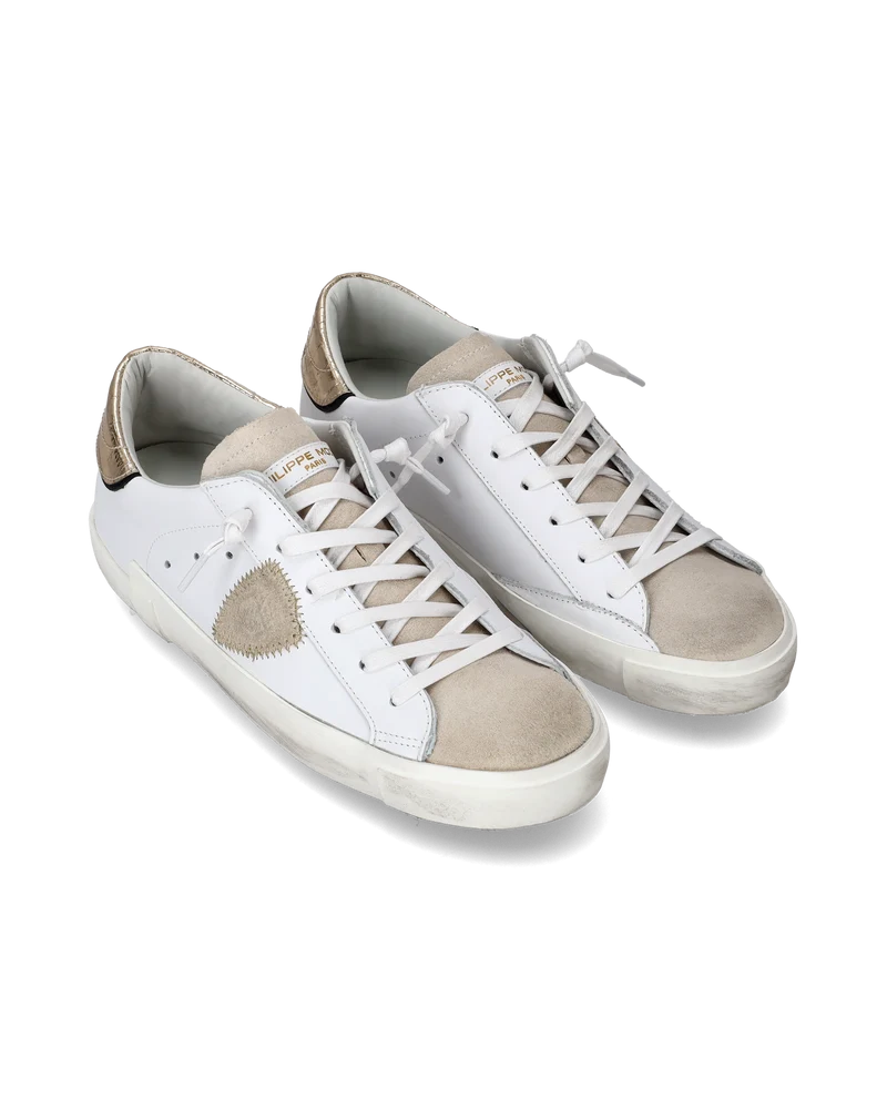 Women's Prsx Low-Top Sneakers in Leather, White Gold