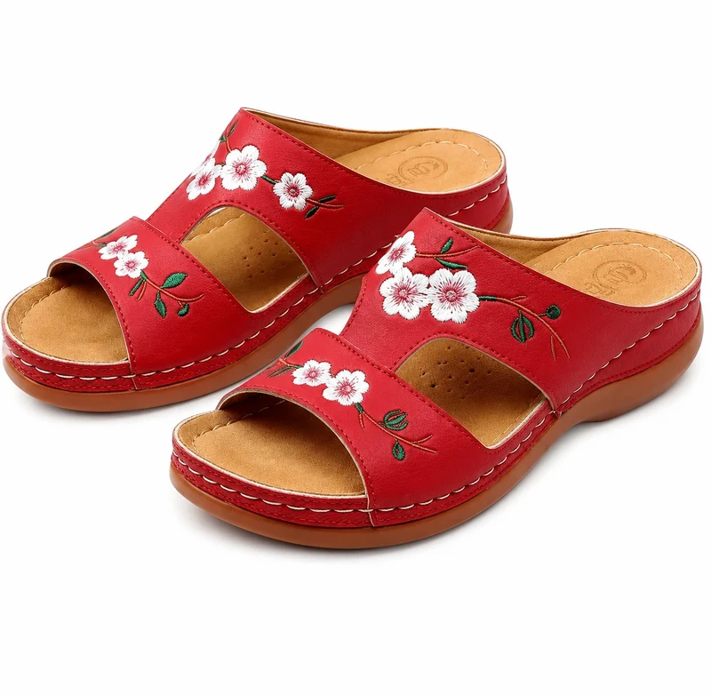 Women's Casual Flip-Flop Sandals with Chic Floral Embroidery