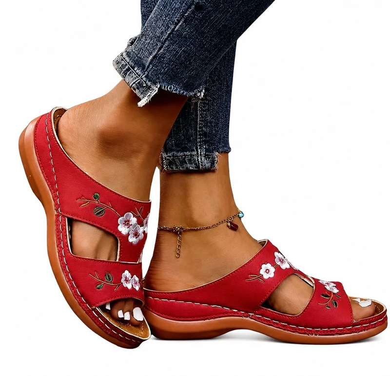 Women's Casual Flip-Flop Sandals with Chic Floral Embroidery