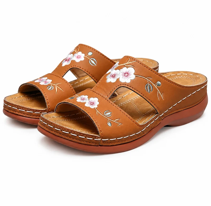 Women's Casual Flip-Flop Sandals with Chic Floral Embroidery