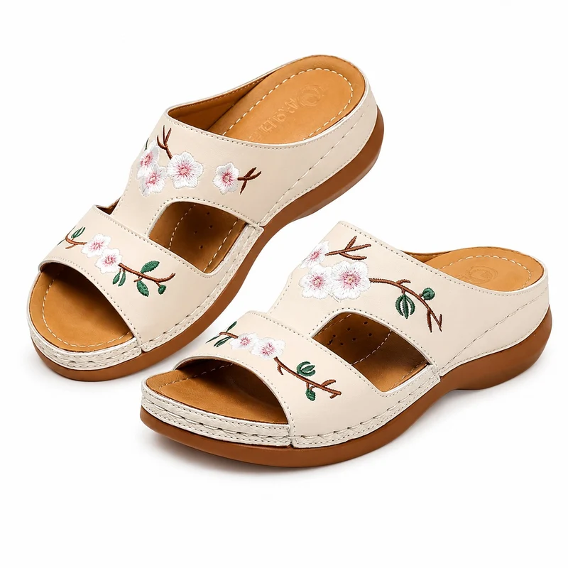 Women's Casual Flip-Flop Sandals with Chic Floral Embroidery
