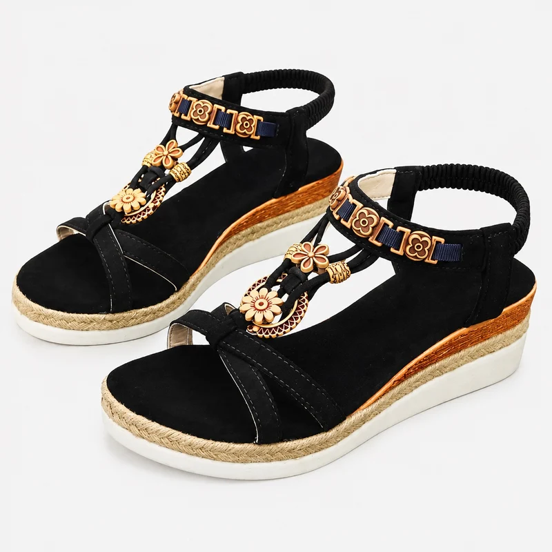 Elegant Women's Wedge Sandal with Gold Details