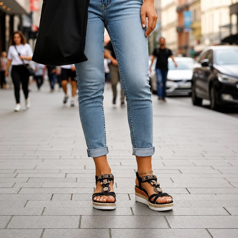 Elegant Women's Wedge Sandal with Gold Details