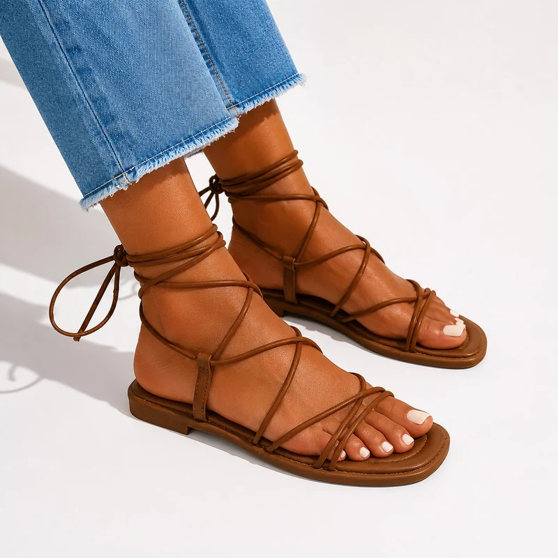 Women's Flat Sandals with Thin Straps and Minimalist Style