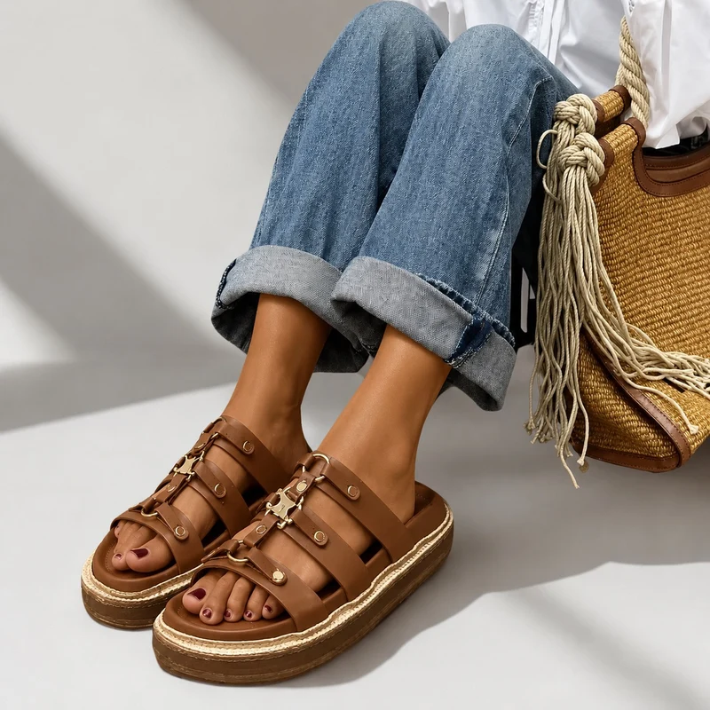 Chic Summer Flat Sandals with Multi-Straps in Retro Style