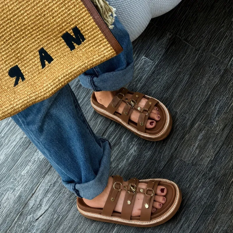 Chic Summer Flat Sandals with Multi-Straps in Retro Style
