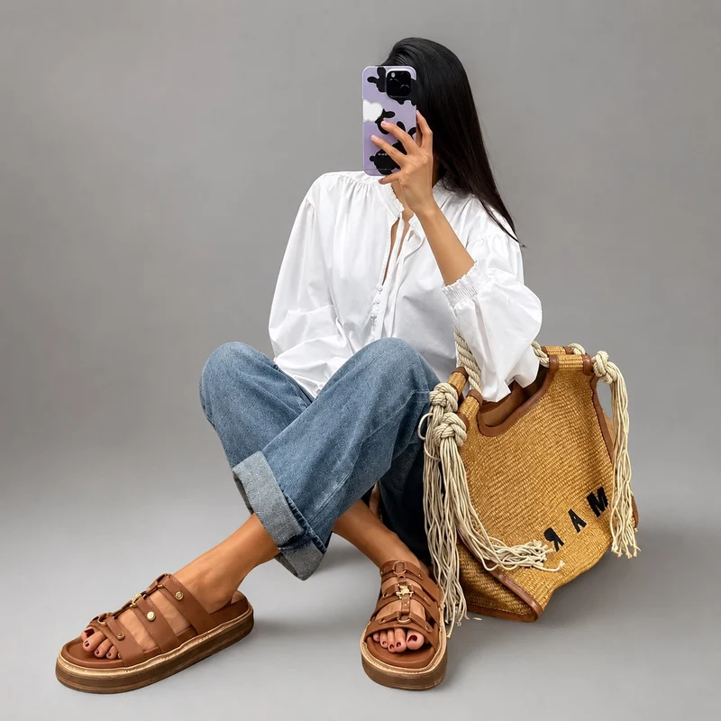 Chic Summer Flat Sandals with Multi-Straps in Retro Style