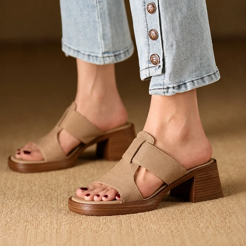 Vintage Style Square Heel Sandals