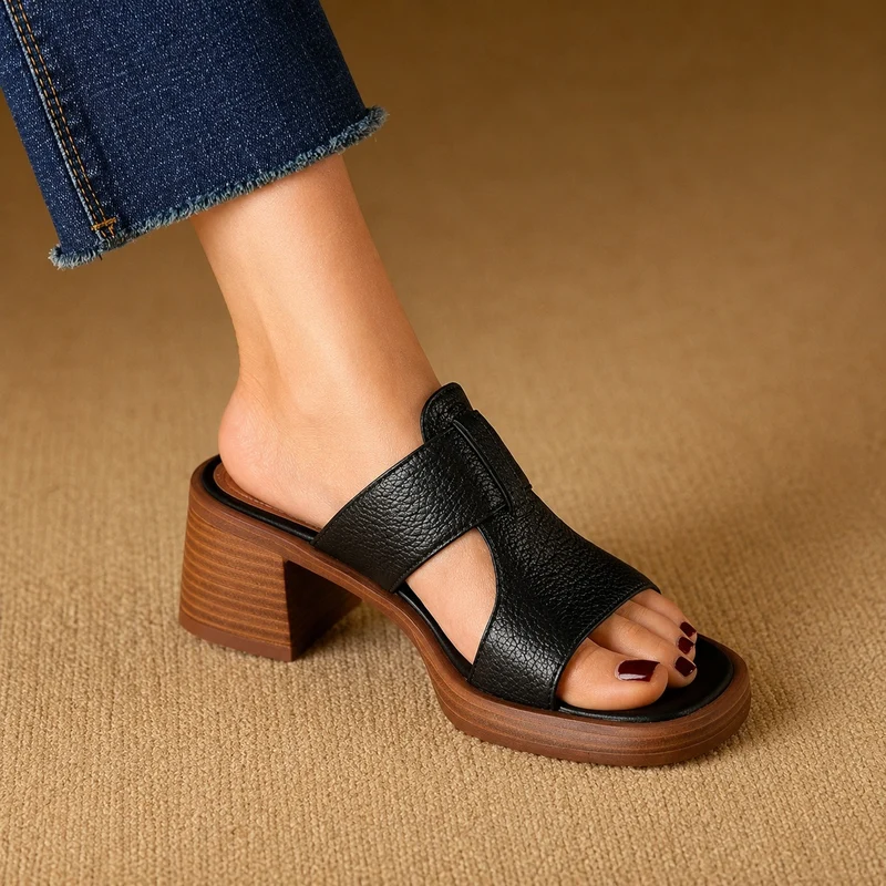 Vintage Style Square Heel Sandals