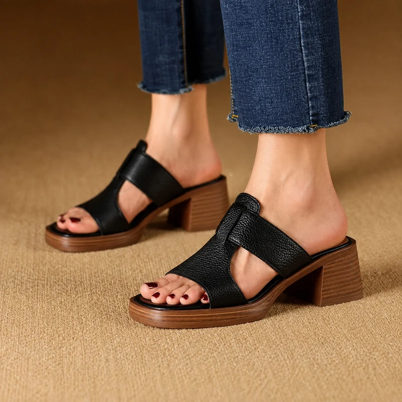 Vintage Style Square Heel Sandals