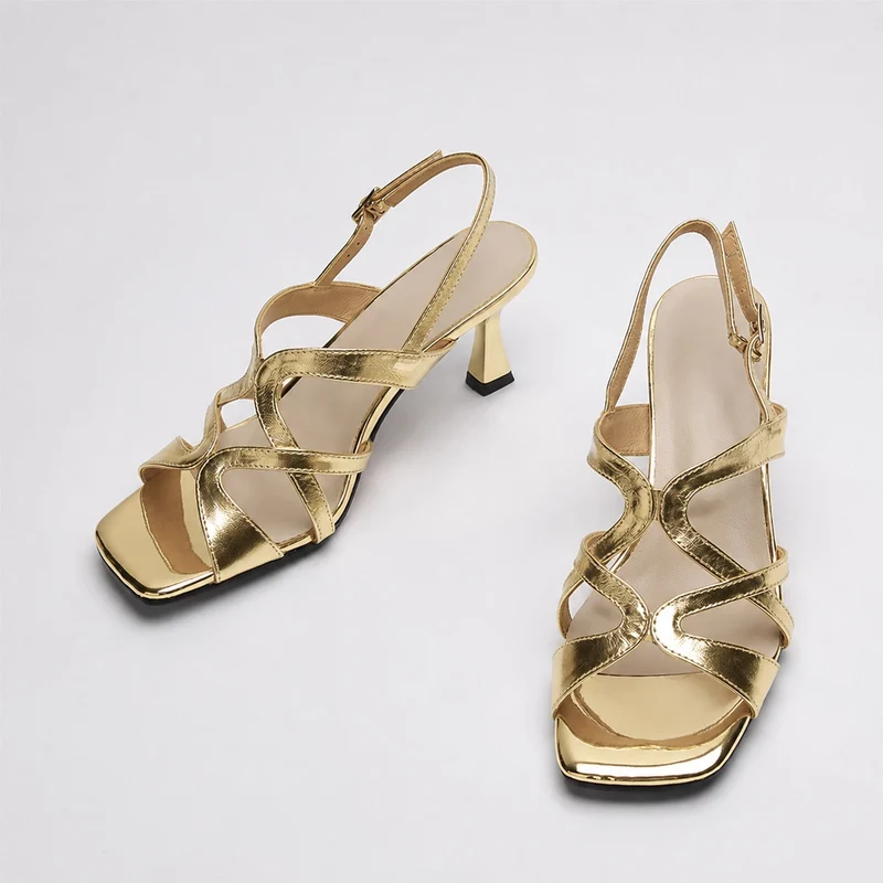 Metallic Gold Leather Flat Sandals