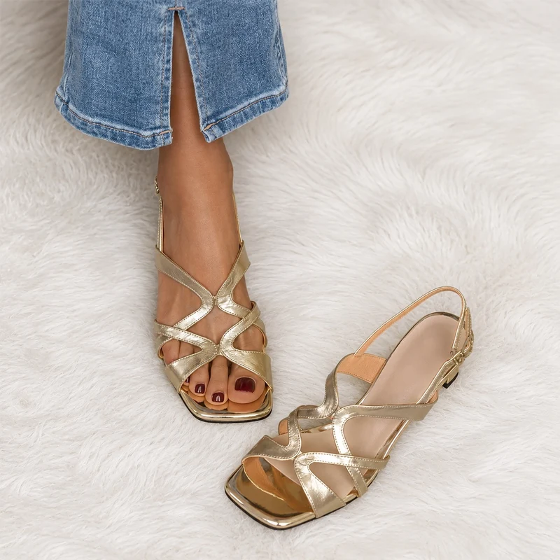Metallic Gold Leather Flat Sandals