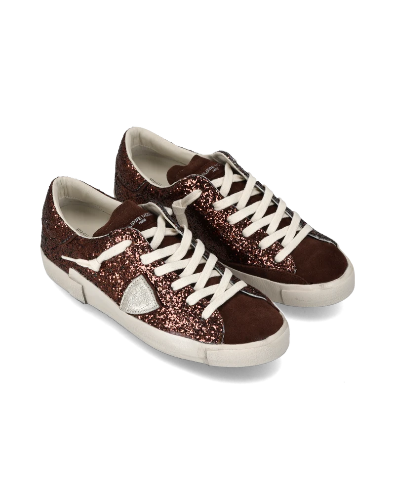 Sneakers Prsx Women with Glitter Upper, Brown
