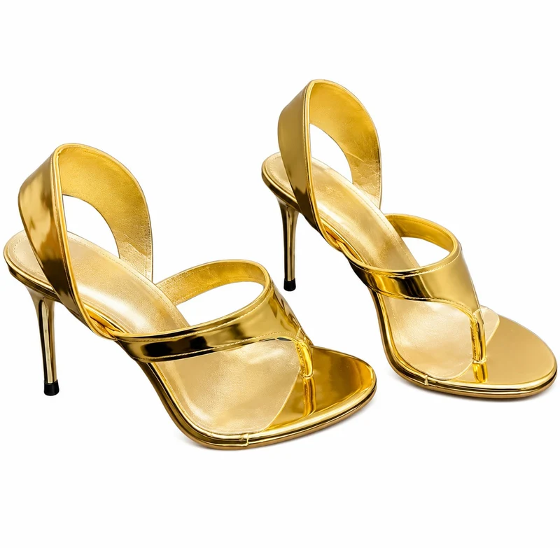Metallic High Heel Sandals with Modern Design
