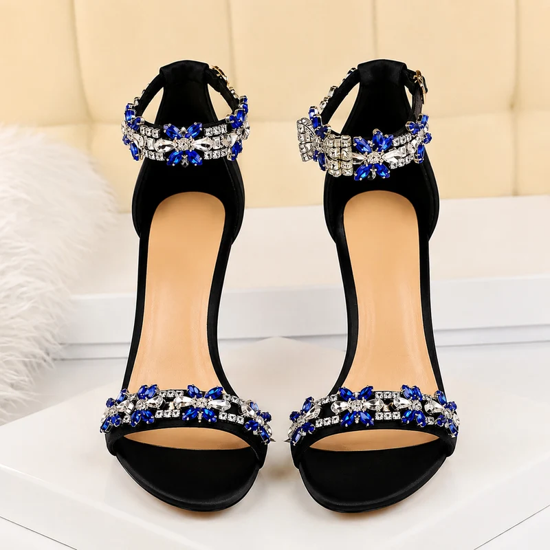 Elegant Stiletto Sandals with Sparkling Rhinestones