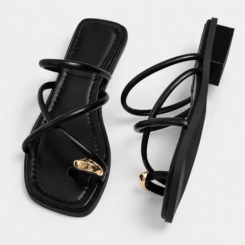 Minimalist Flat Sandals with Interlocking Straps