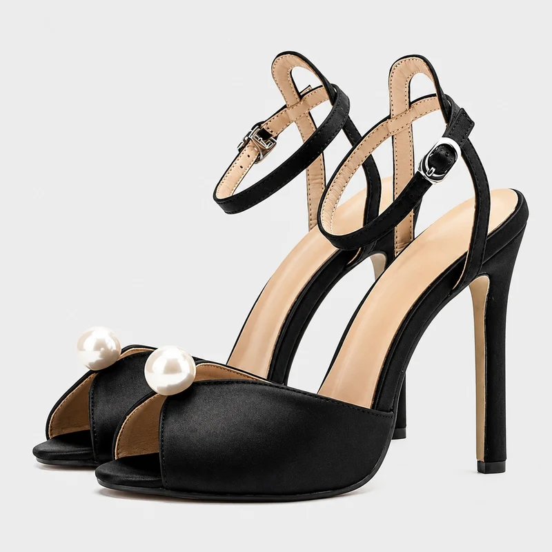Chic Women's Satin Sandals with Refined Pearl Detail
