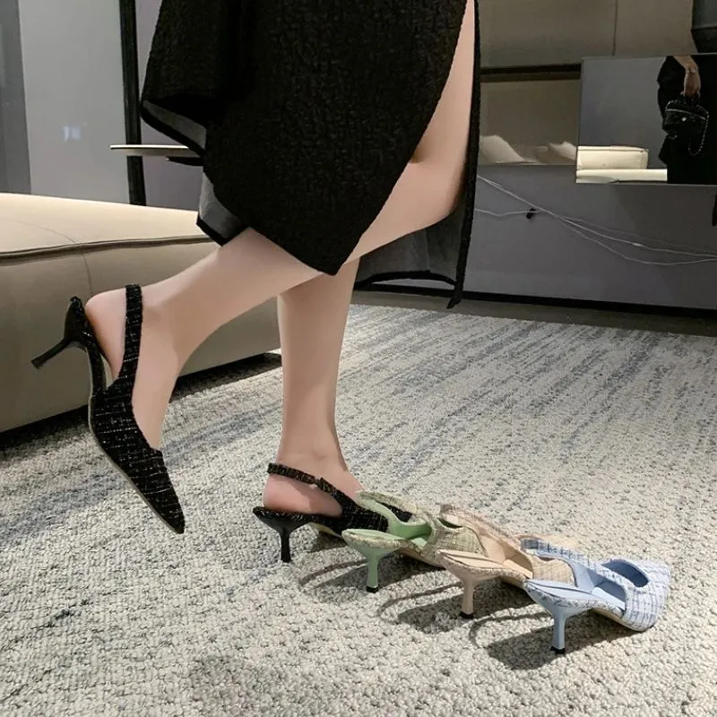 Chic Pointed Toe Stiletto Heel Slingback Sandals