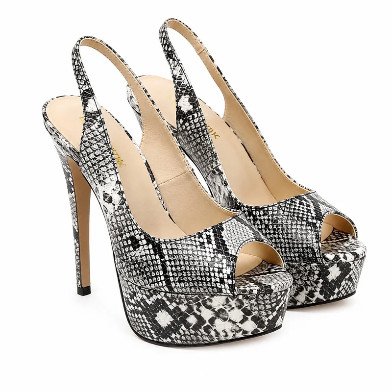 Chic Snake Print Platform High Heel Sandals