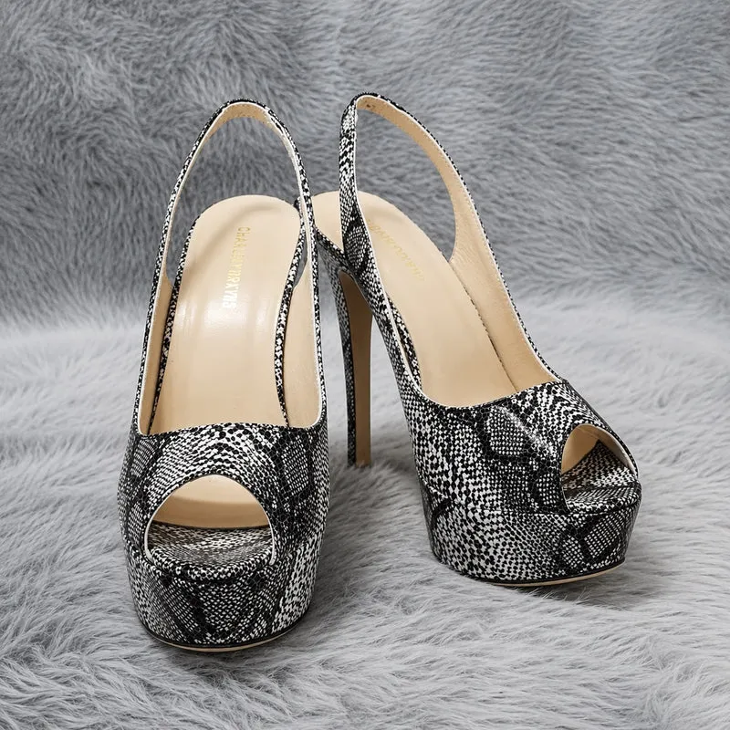 Chic Snake Print Platform High Heel Sandals