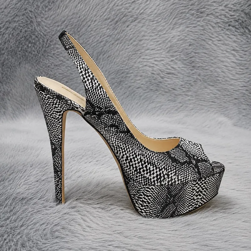 Chic Snake Print Platform High Heel Sandals