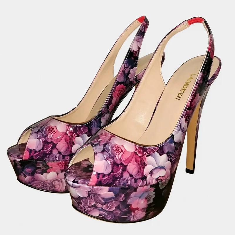 Elegant Floral Pattern High Heel Platform Sandals