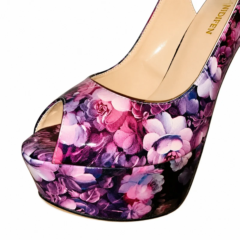 Elegant Floral Pattern High Heel Platform Sandals
