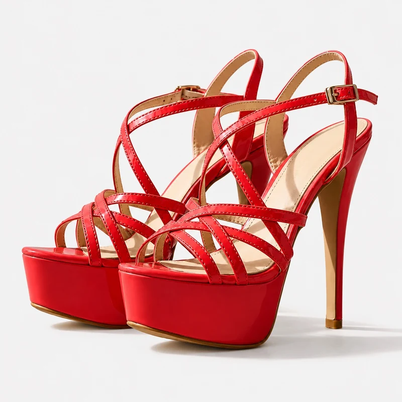 Platform High Heel Sandals with Ankle Straps