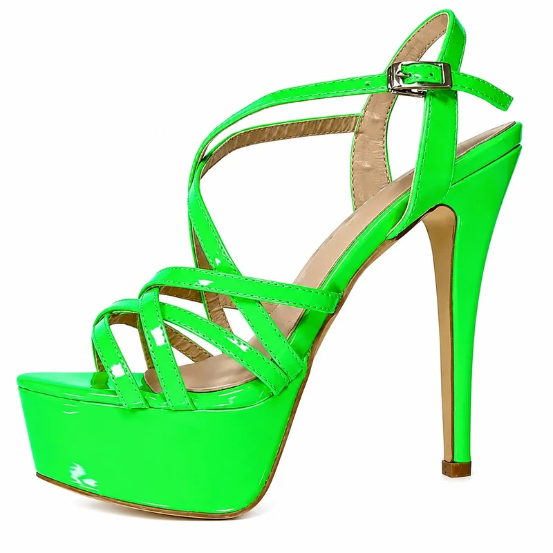 Platform High Heel Sandals with Ankle Straps