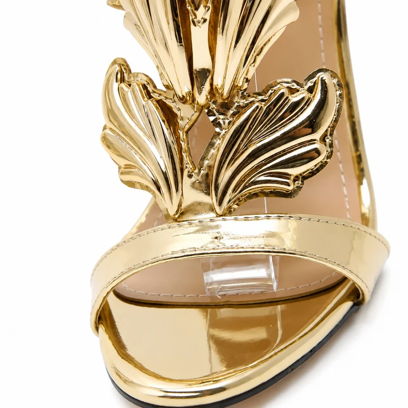 Gold High Heel Sandals with Sculpted Wing Details