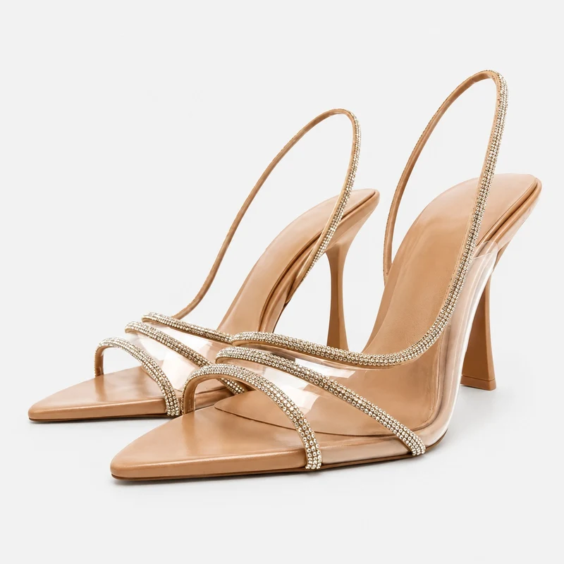 Nude High Heel Sandals with Rhinestones