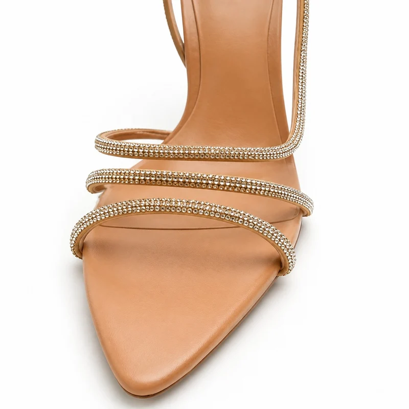 Nude High Heel Sandals with Rhinestones