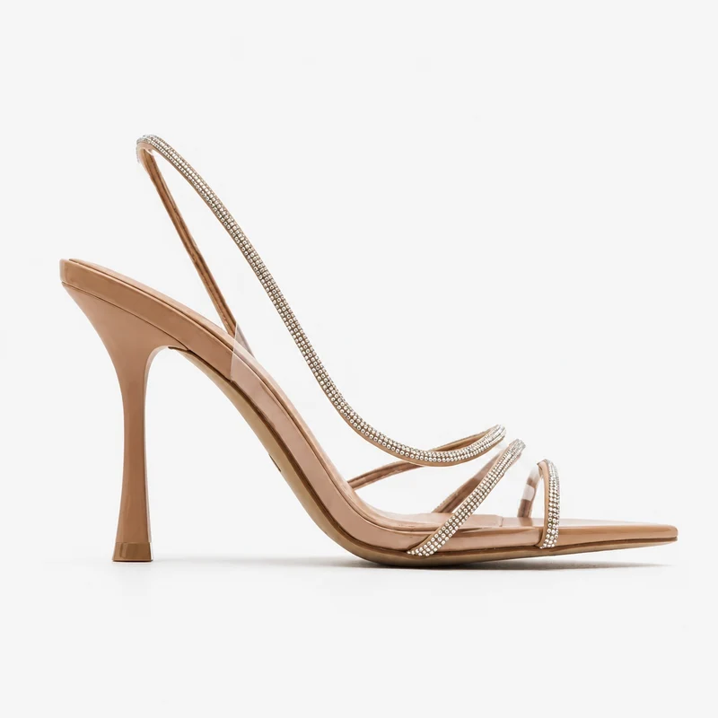 Nude High Heel Sandals with Rhinestones