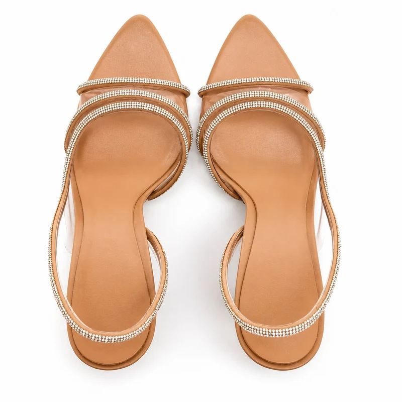 Nude High Heel Sandals with Rhinestones
