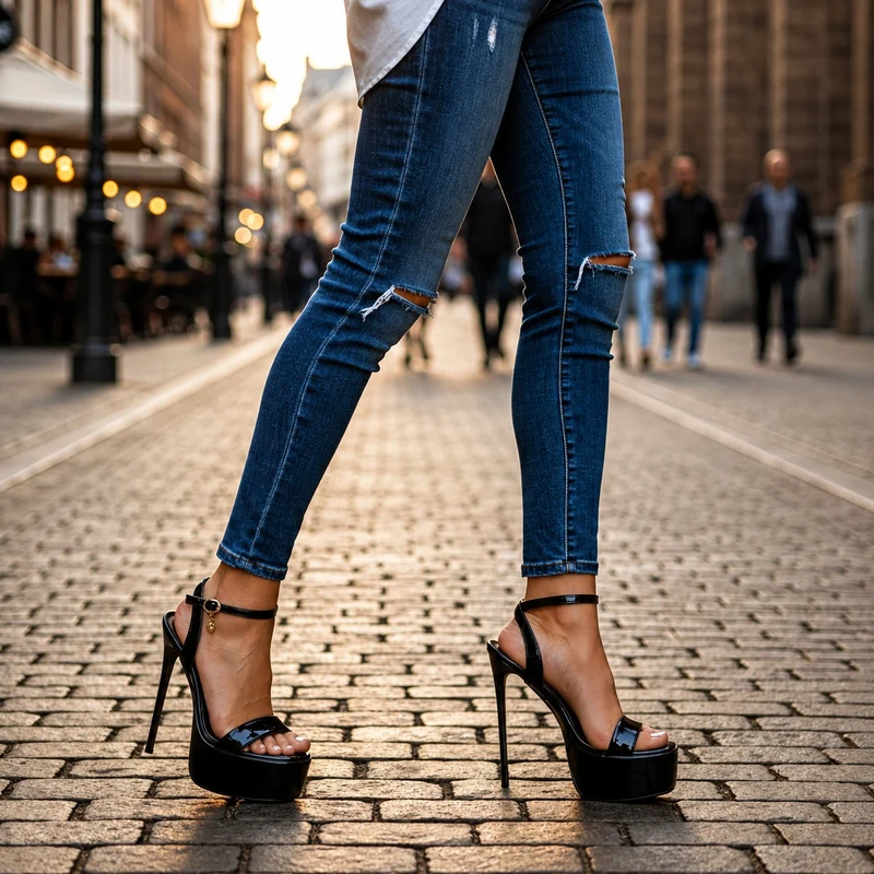 Black Patent Leather Platform High Heel Sandals