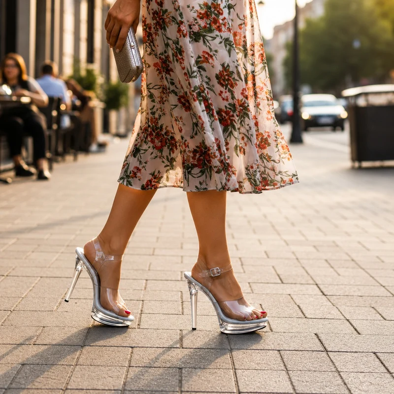 Crystal Effect Transparent Stiletto Sandals