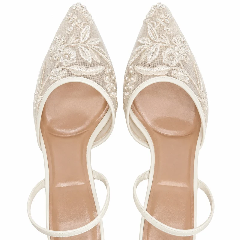 Embroidered White Heeled Sandals
